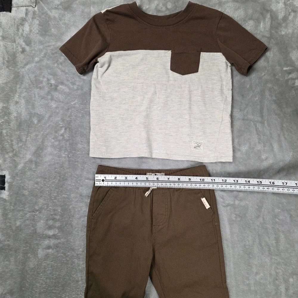 Weatherproof Vintage 2pc‎ Outfit Set Boys 4T Brown Gray Good Pocket Tee Joggers